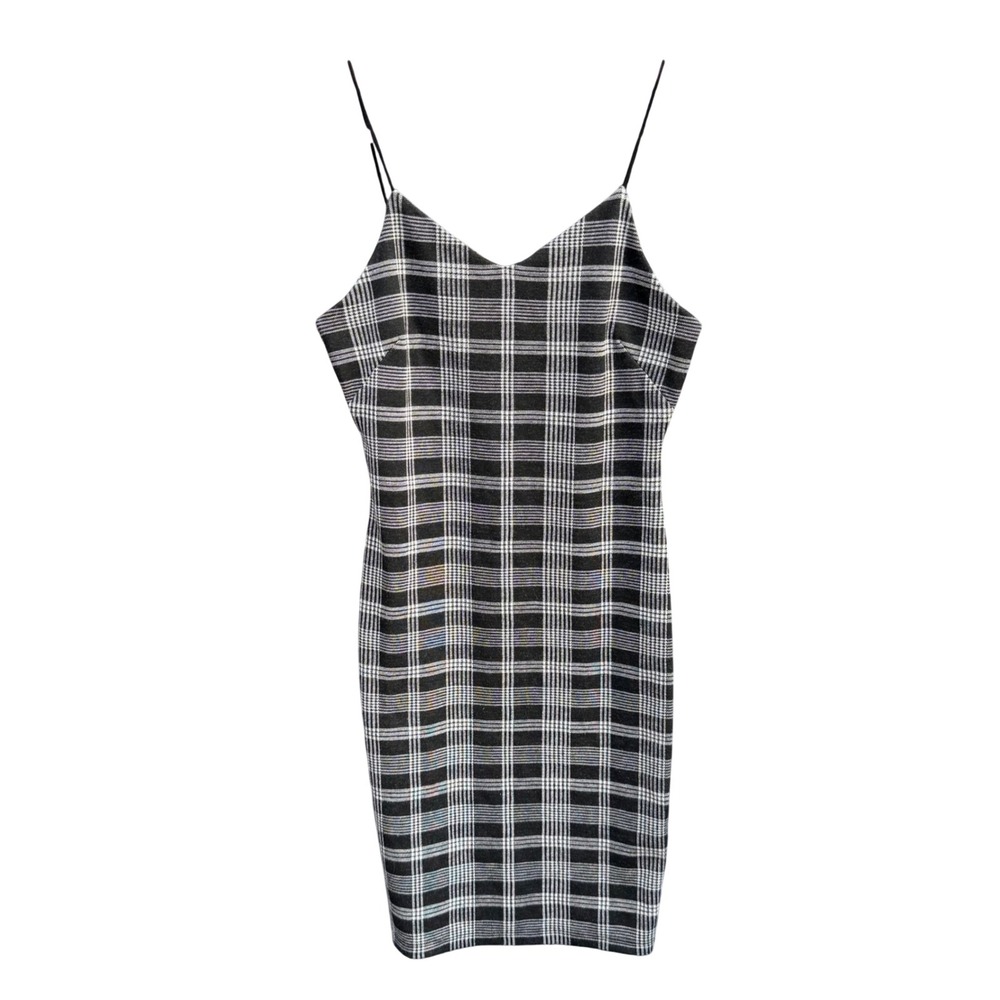 Vintage Inspired Black & White Plaid Mini Dress Y2K Bodycon Fitted Medium